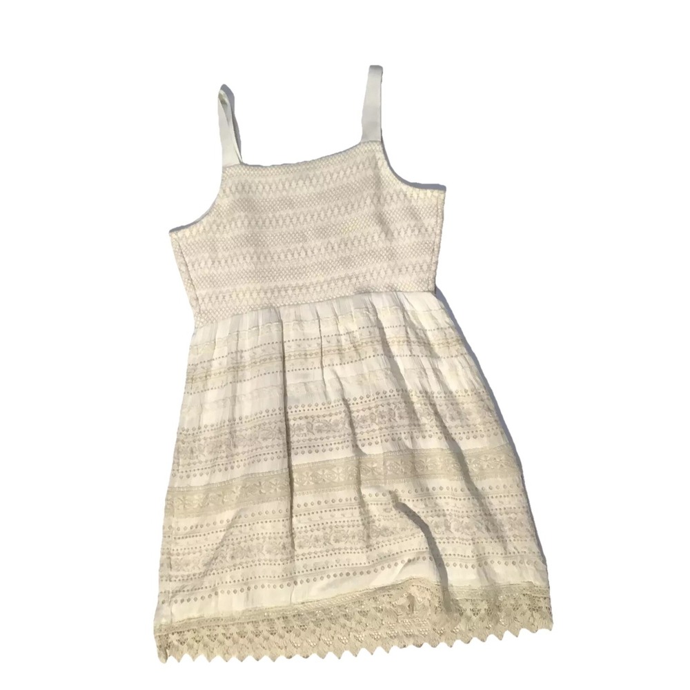 J. Jill White Embroidered Lace Trim Sundress Medium Sleeveless Cotton Rayon Boho